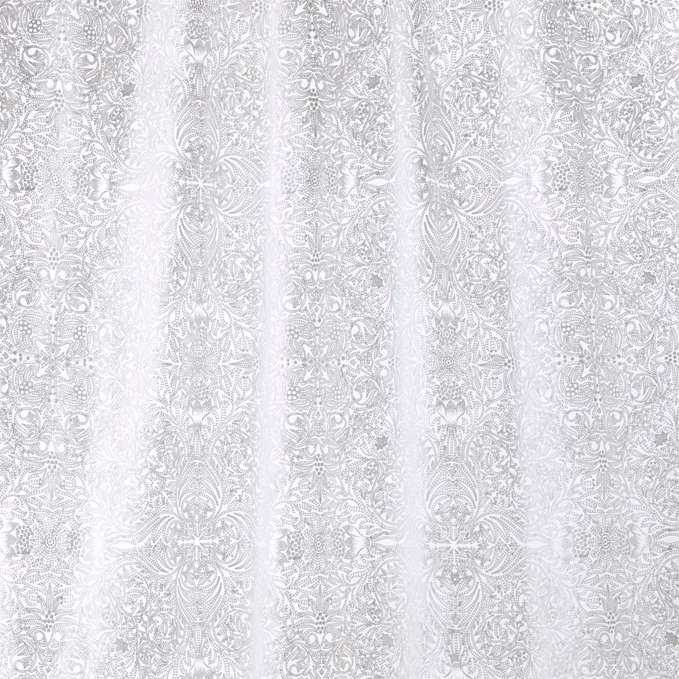 Paper-white textile with delicate silver-grey floral damask embroidery in a vertical repeat