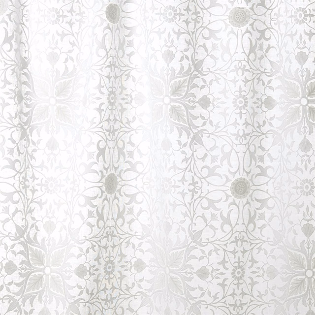 Paper white net with cool grey scrolling botanicals and floral medallions