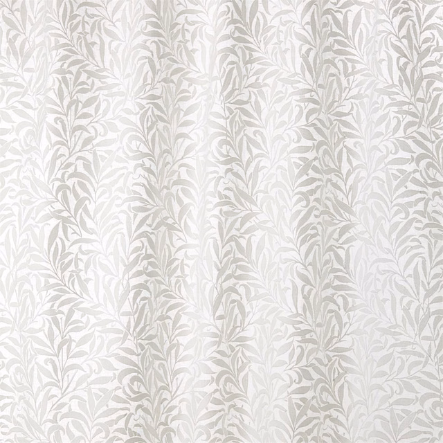 Paper-white embroidered fabric with pale grey overlapping willow branches and leafy stems