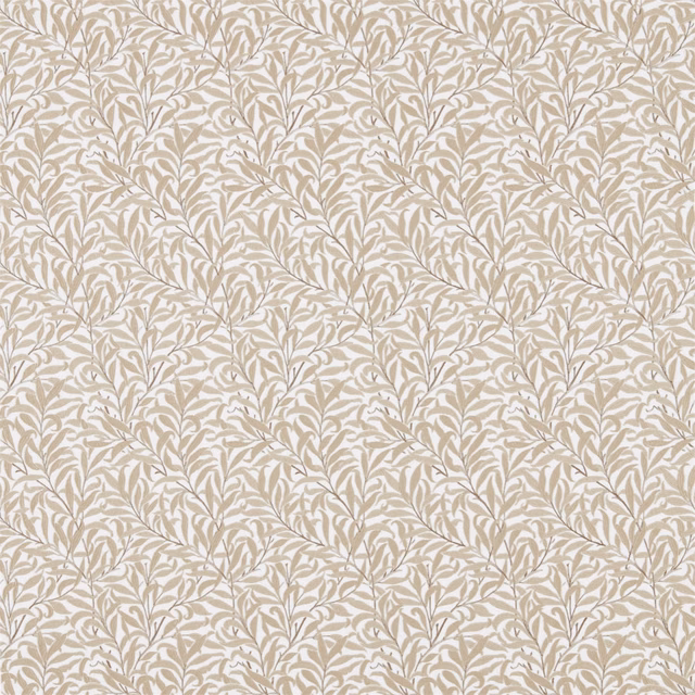 Warm wheat ground with taupe leafy branches and fine embroidered texture