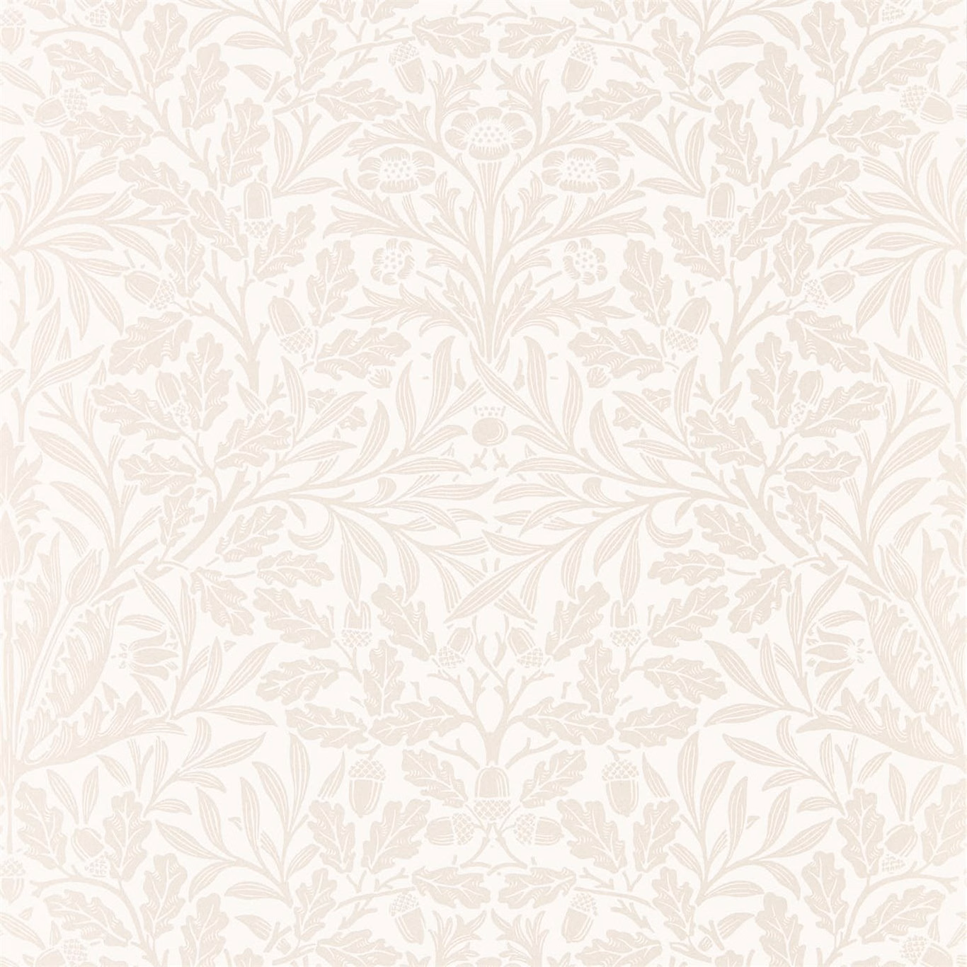 Ivory wallpaper with pale pearl botanical stems, acorns, leaves and flowers
