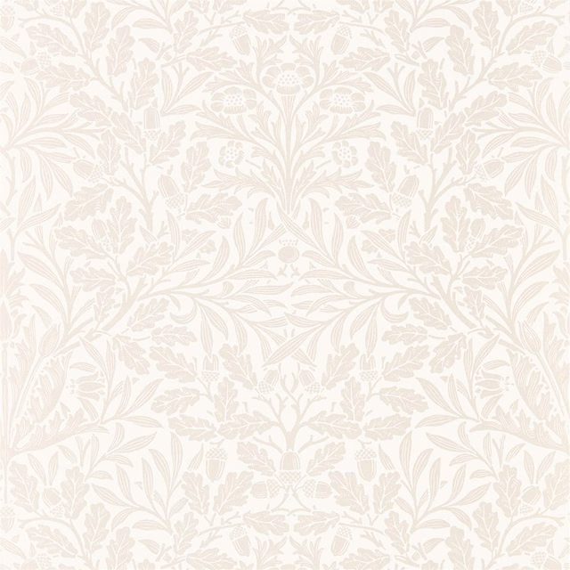 Ivory wallpaper with pale pearl botanical stems, acorns, leaves and flowers