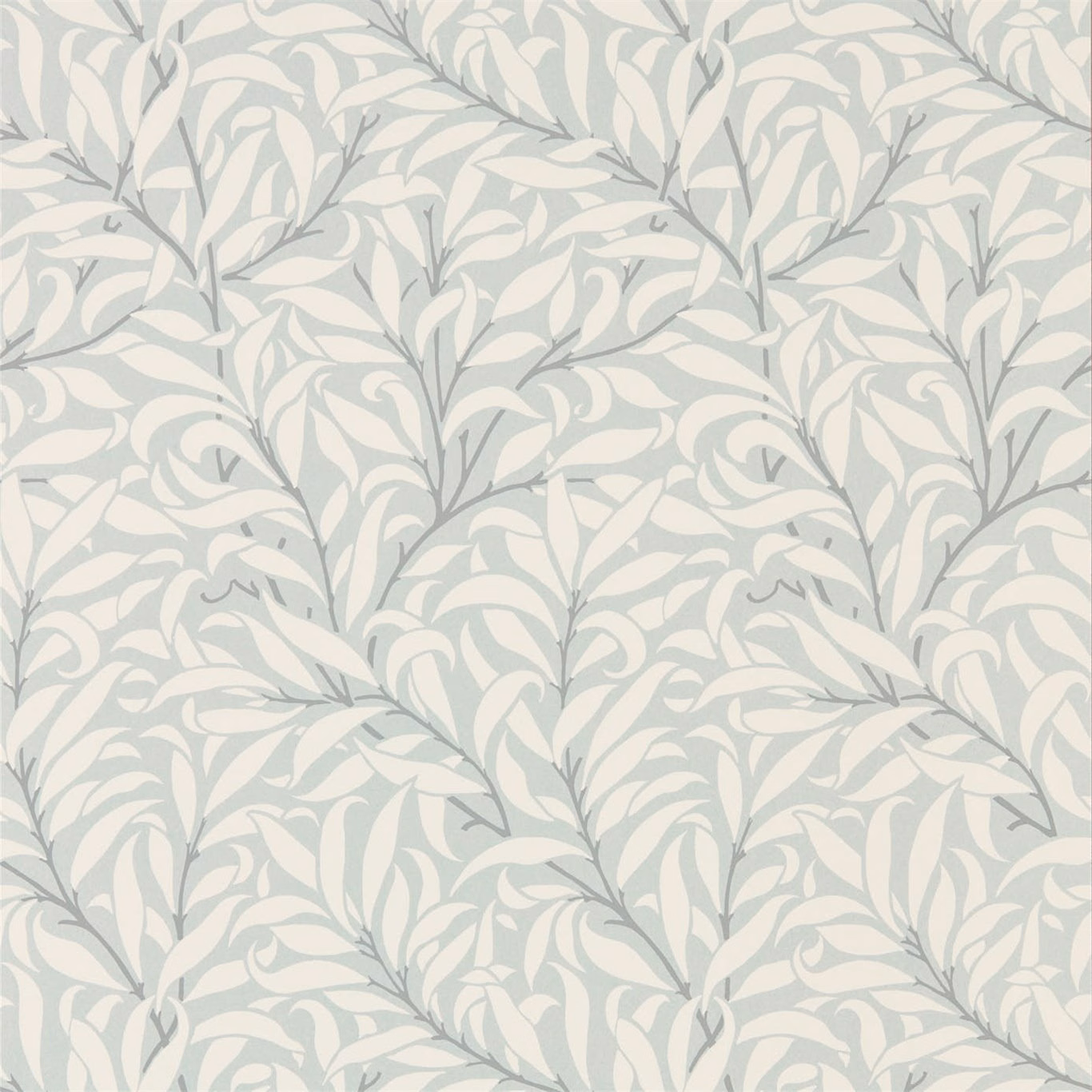 Eggshell wallpaper with chalk-grey leafy branches in a repeating botanical pattern