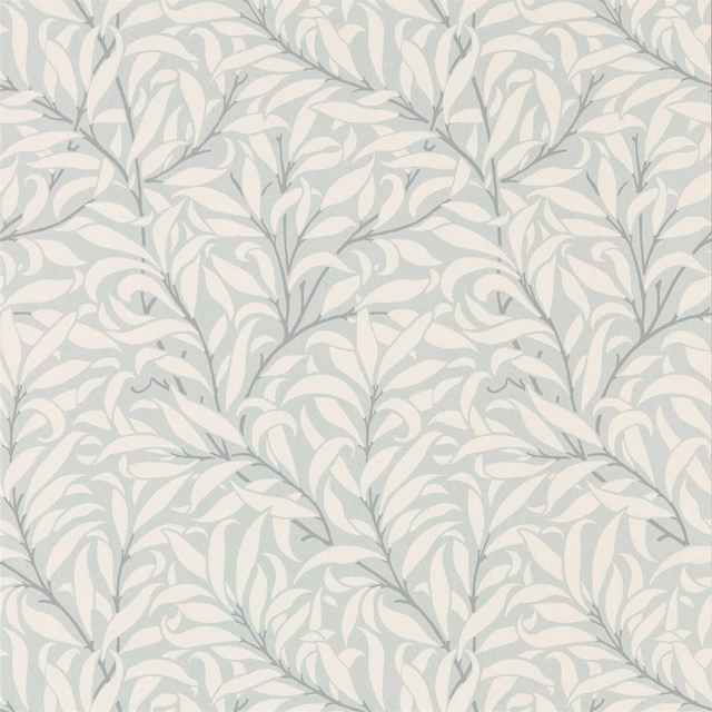 Eggshell wallpaper with chalk-grey leafy branches in a repeating botanical pattern