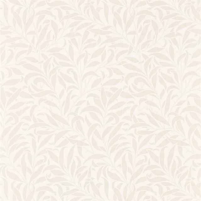 Ivory wallpaper with softly contrasting pearl willow boughs and leafy scrolling branches