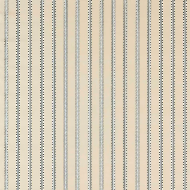 Warm linen ground with fine vertical slate-blue dotted stripes