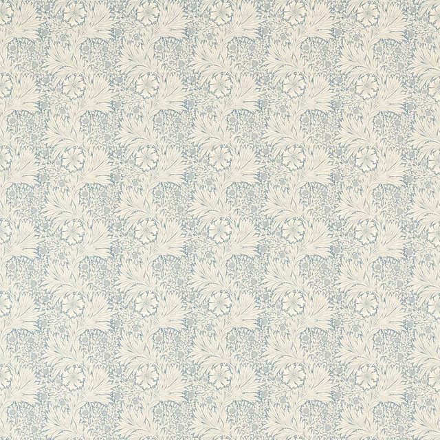 Pale mineral-blue floral sprigs over a softly textured ivory woven ground
