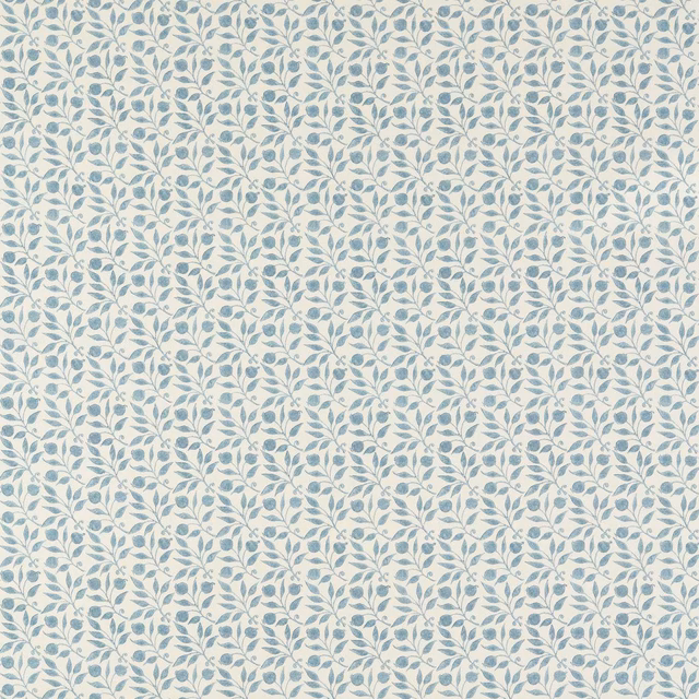 Pale mineral-blue leafy sprigs densely woven across a warm ivory ground