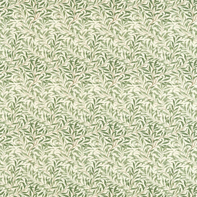 Muted sage leafy branches on a pale ground, close-up textile swatch