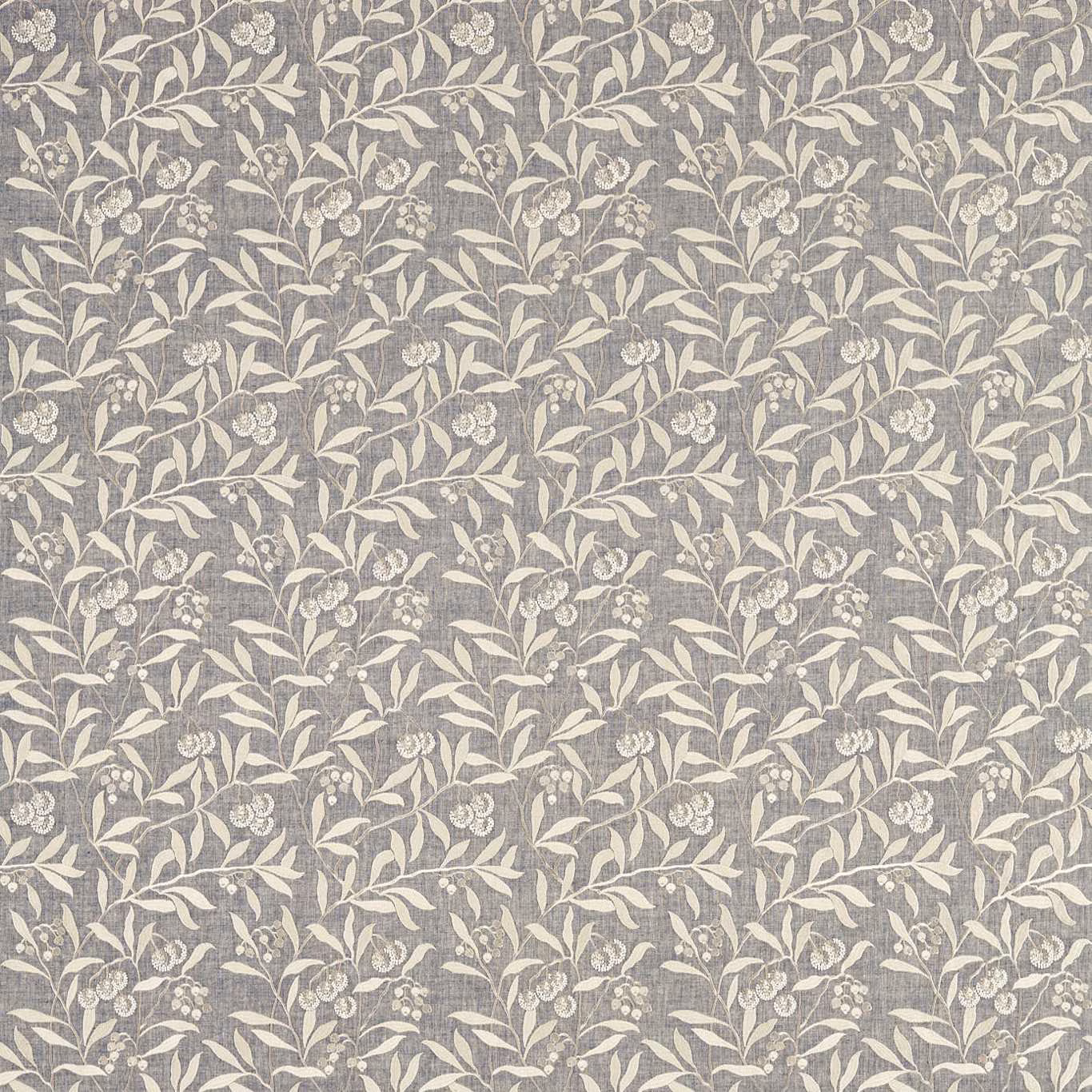 Inky grey embroidered fabric with ivory leafy sprigs and clustered berries