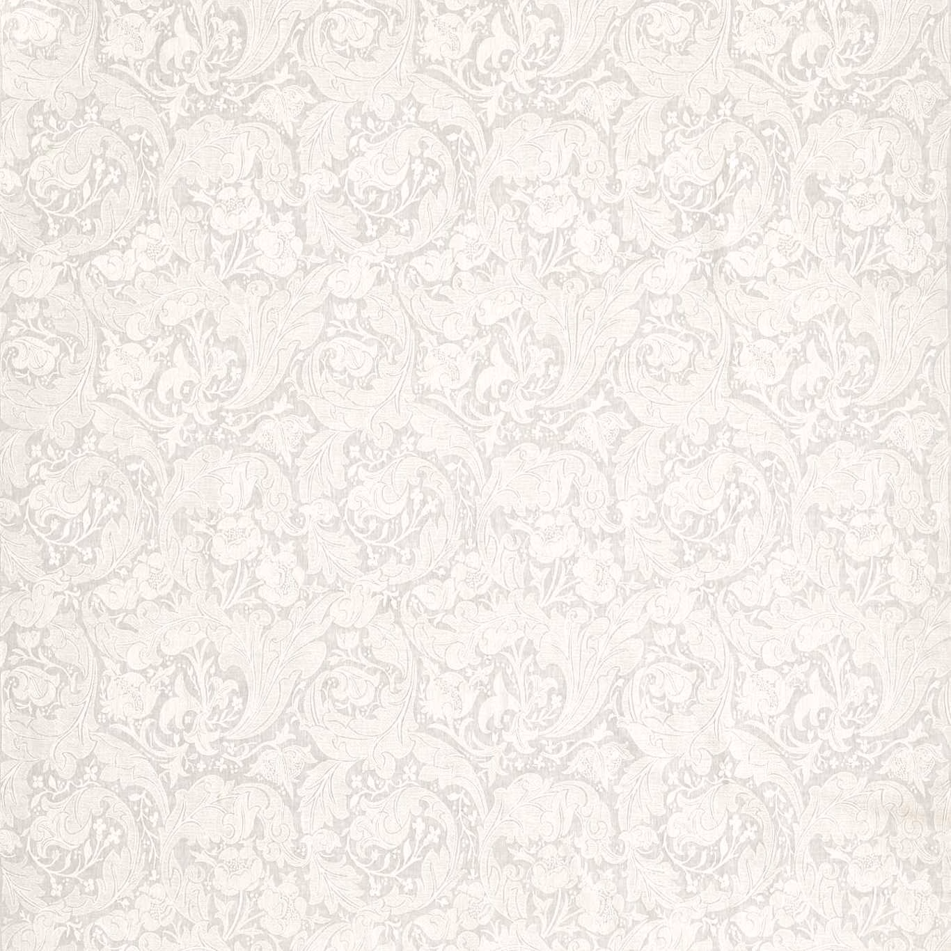 Pale grey-blue embroidered scrolling floral pattern with softly raised, chalky texture