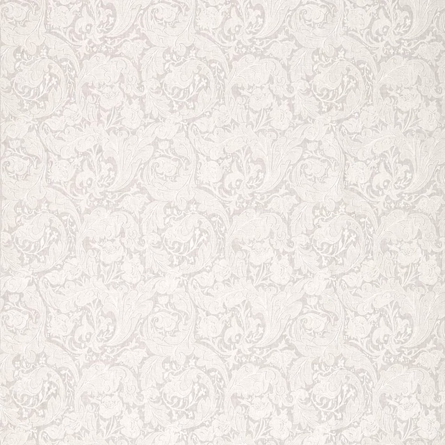 Pale pebble fabric with tonal scrolling floral embroidery and softly textured surface