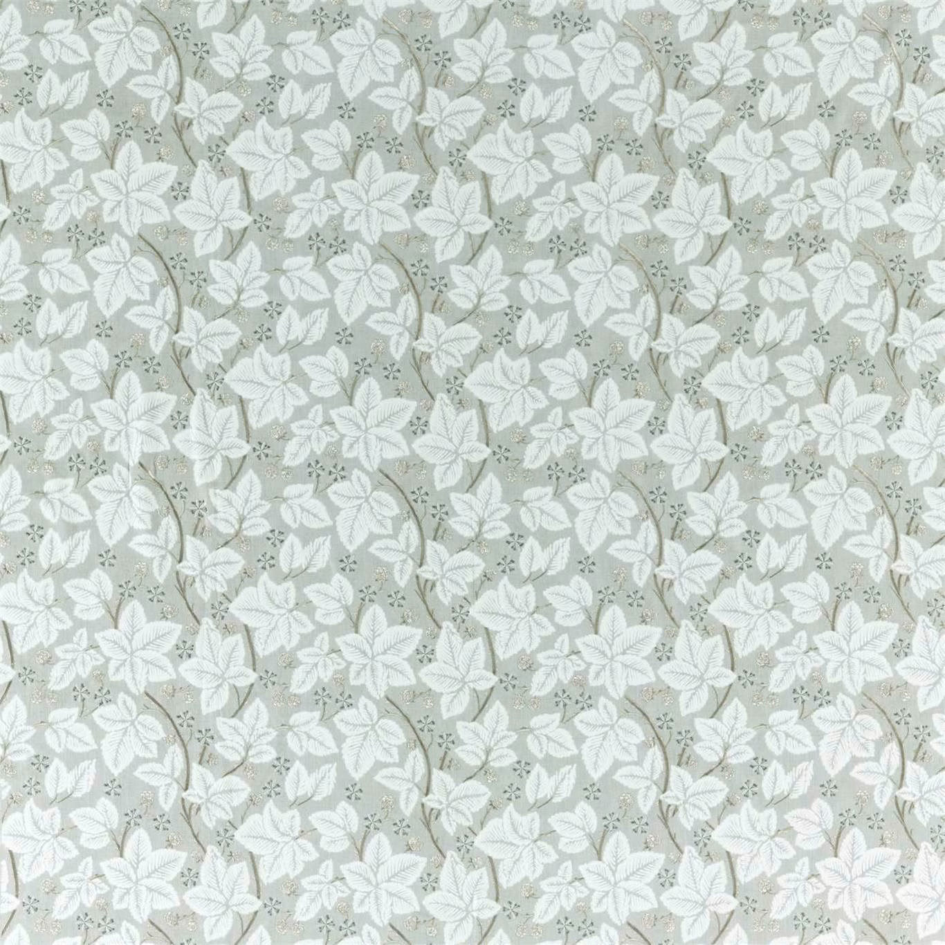 Light grey embroidered vines with white leaf clusters and tiny scattered flowers