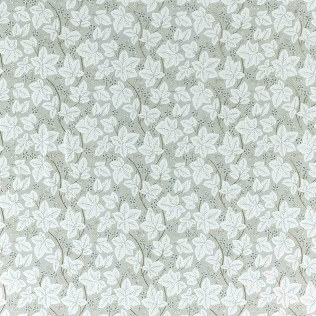 Light grey embroidered vines with white leaf clusters and tiny scattered flowers