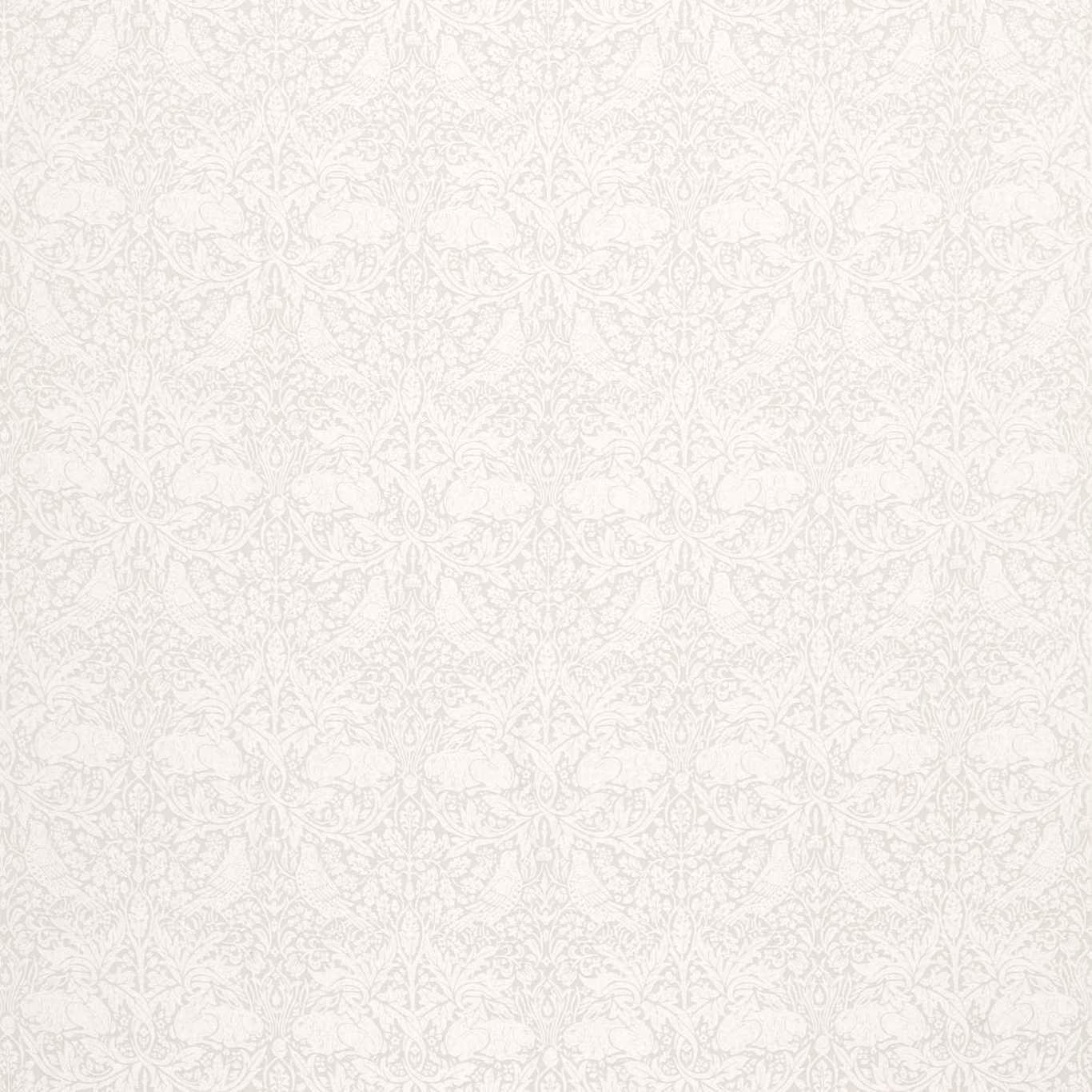Ivory woven fabric with delicate pale grey Morris floral stems and scrolling leaves