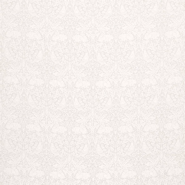 Ivory woven fabric with delicate pale grey Morris floral stems and scrolling leaves
