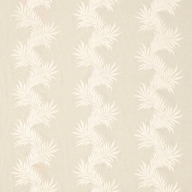 Pale marigold linen with ivory embroidered leafy trails in repeating vertical columns