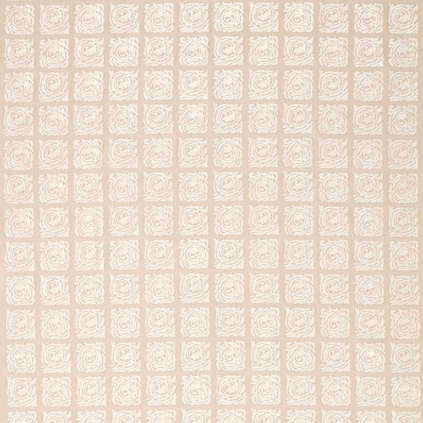Flax-beige embroidered ground with repeating ivory scroll squares in neat rows