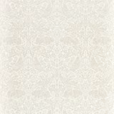 Ivory wallpaper with pale grey rabbits, birds, flowers and curling foliage