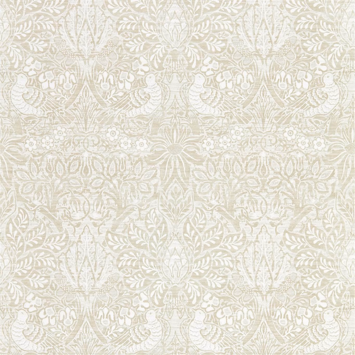 Pale dove-grey clover and botanical motifs on a soft rose-white wallpaper ground