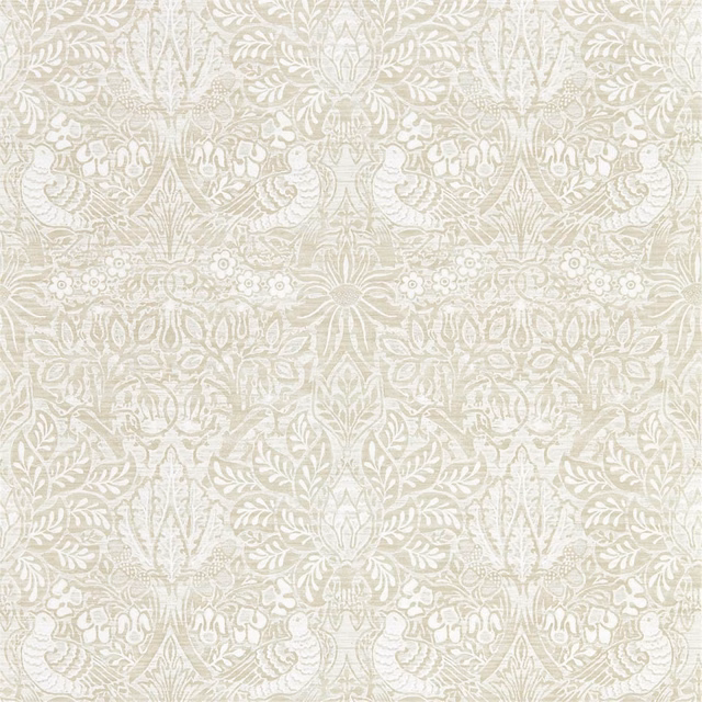 Pale dove-grey clover and botanical motifs on a soft rose-white wallpaper ground