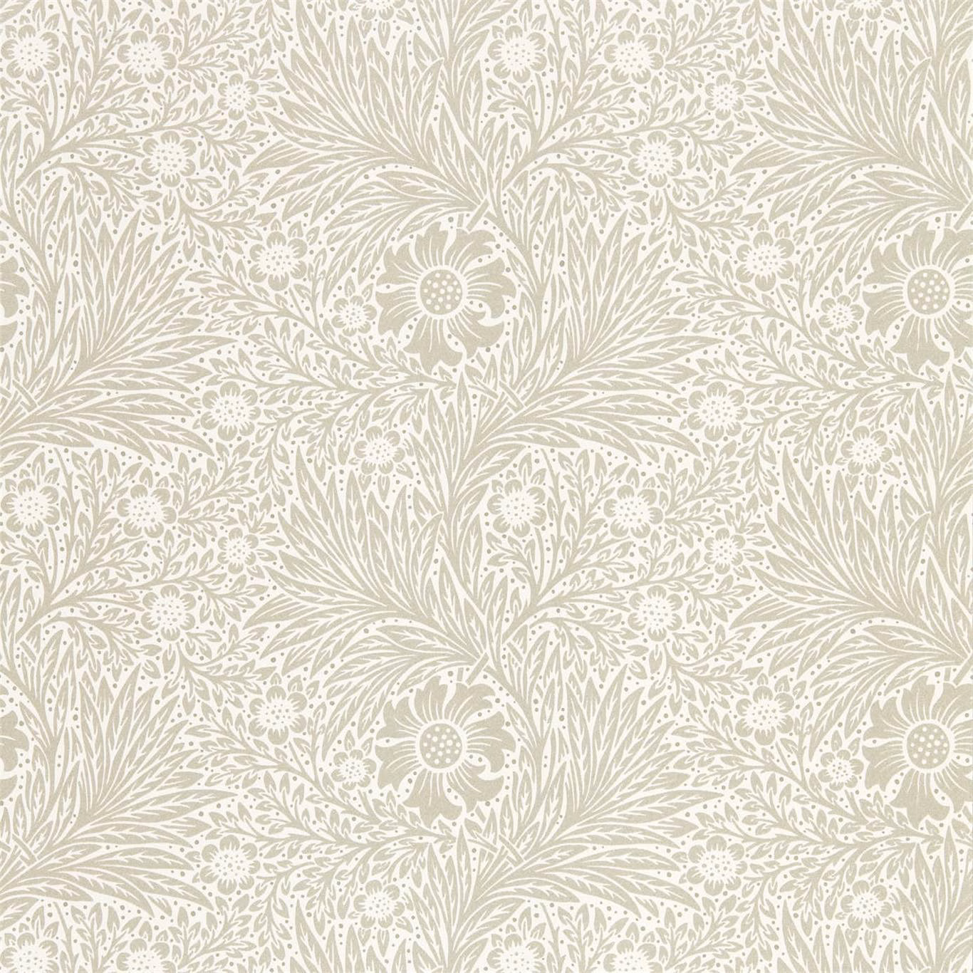 Soft marigold and silvery taupe botanical leaves with scattered flowers