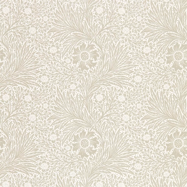 Soft marigold and silvery taupe botanical leaves with scattered flowers
