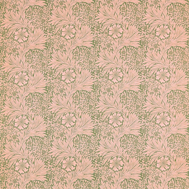 Blush pink botanical fabric with fine olive floral and leafy pattern