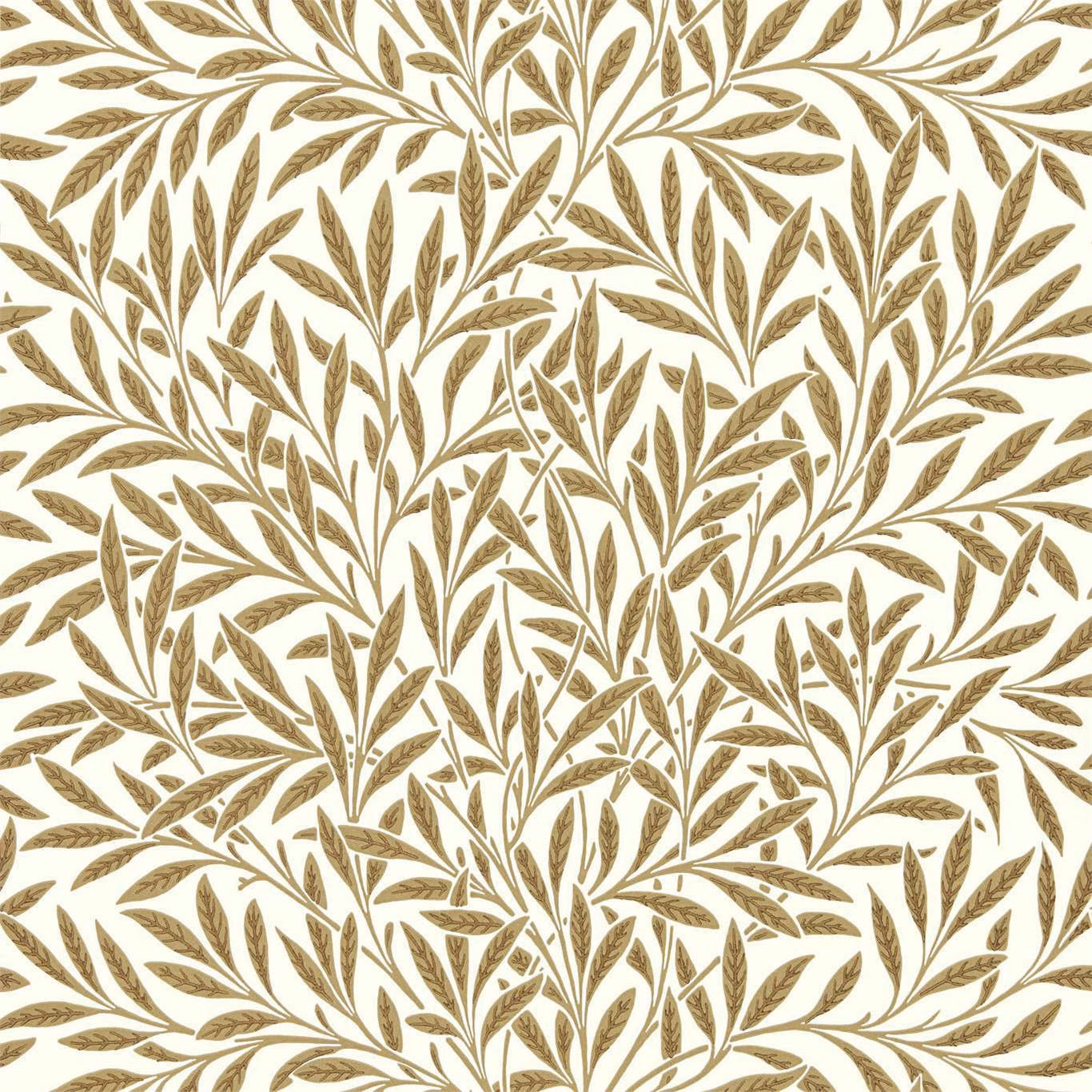 Warm cream wallpaper with dense olive-brown leafy branches and fine botanical detail