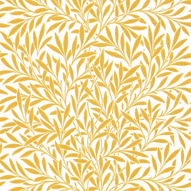 Warm willow-yellow leafy botanical wallpaper on a crisp white ground