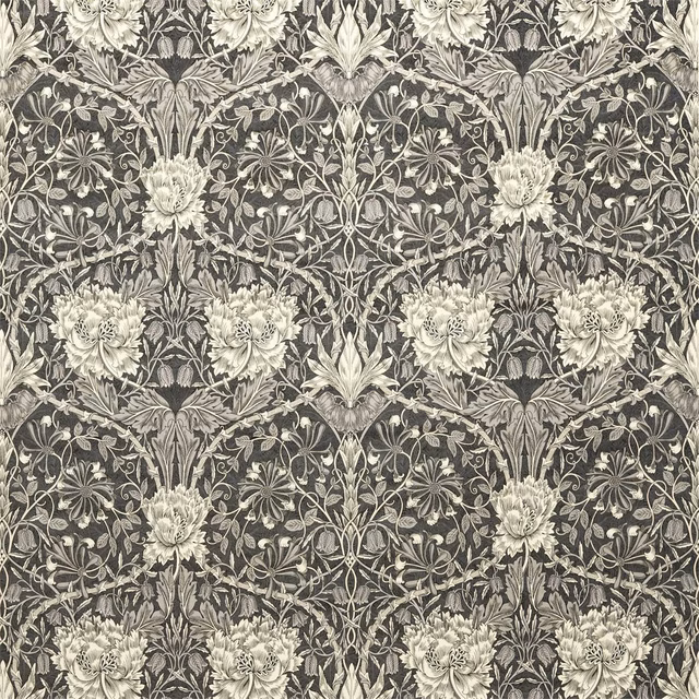 Black walnut velvet with stone flowers, tulips and dense scrolling foliage