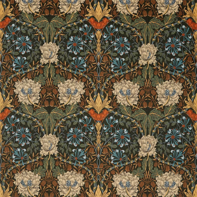 Forest velvet with chestnut stems, cream blooms and blue-green floral details