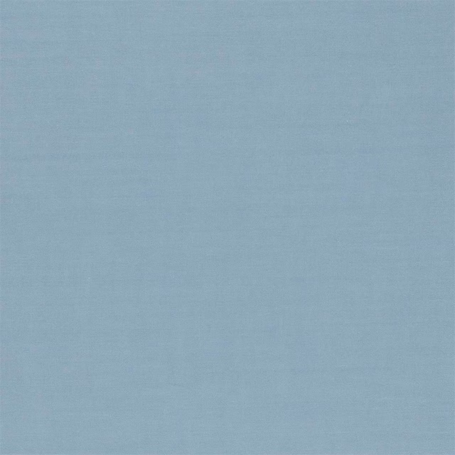 Close-up of muted May blue plain weave with fine, softly varied textile grain