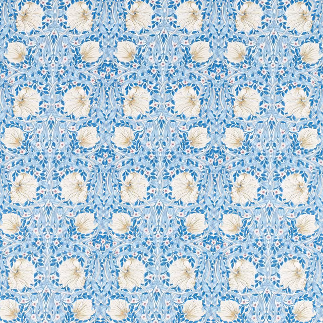 Woad blue floral Pimpernel repeat with cream blooms and fine leafy detail