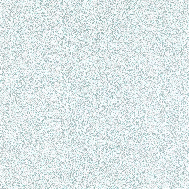 Pale sea-glass fabric with a dense, fine white botanical sprig pattern