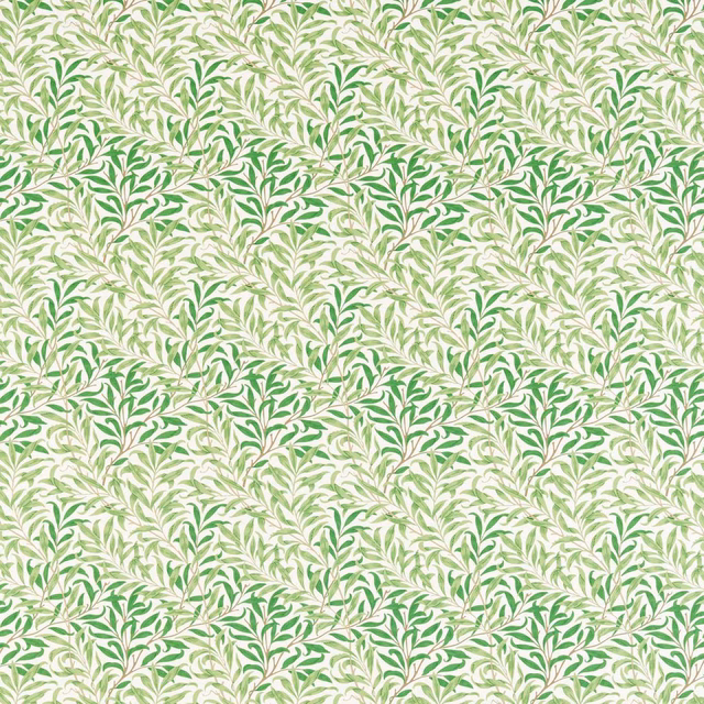 Dense soft green leaf sprigs on a pale cream Willow Boughs fabric ground