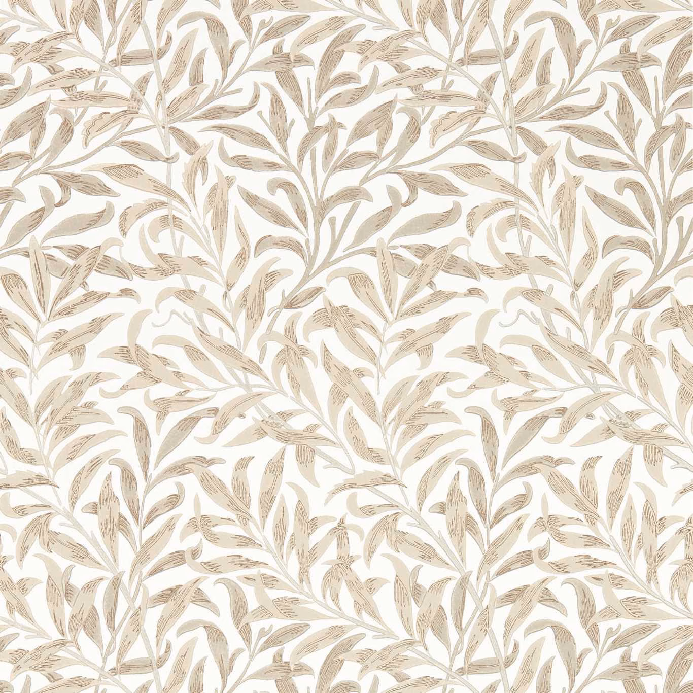 Warm taupe leafy branches and fine feathered foliage on a cream ground