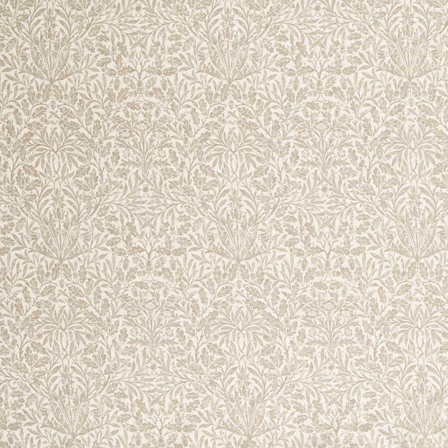 Oatmeal beige sheer with delicate taupe botanical sprays and fine leafy detail