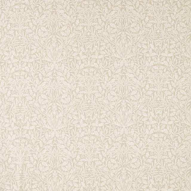 Warm ivory cream fabric with dense pale taupe botanical stems and fine textile texture