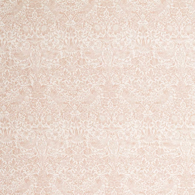 Pale blush sheer fabric with dense cream botanical foliage and floral motifs