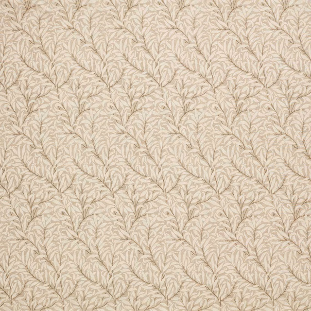 Cream sheer linen with pale taupe willow branches in a dense flowing repeat
