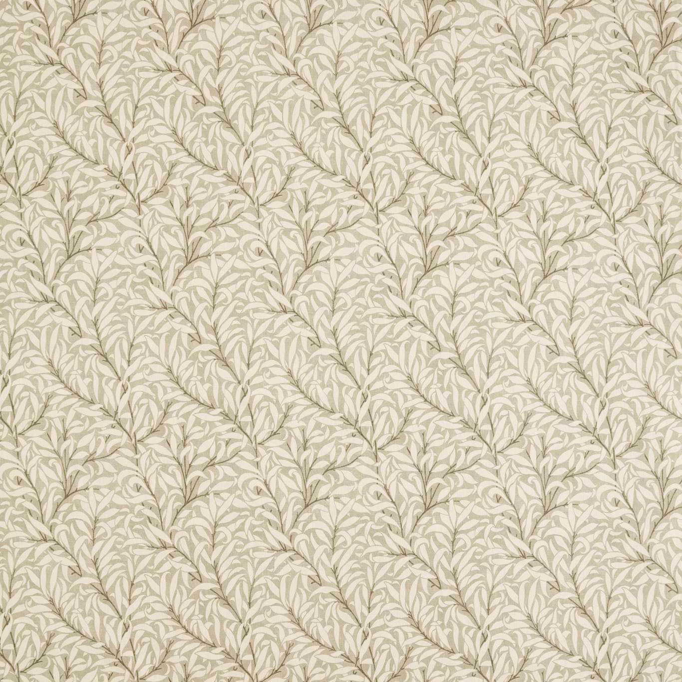 Stone ivory fabric with muted taupe willow branches and fine woven texture