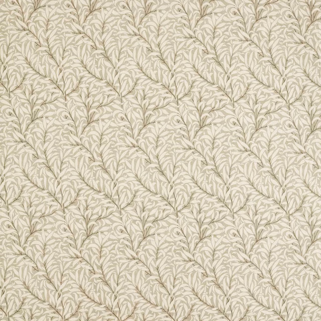 Stone ivory fabric with muted taupe willow branches and fine woven texture