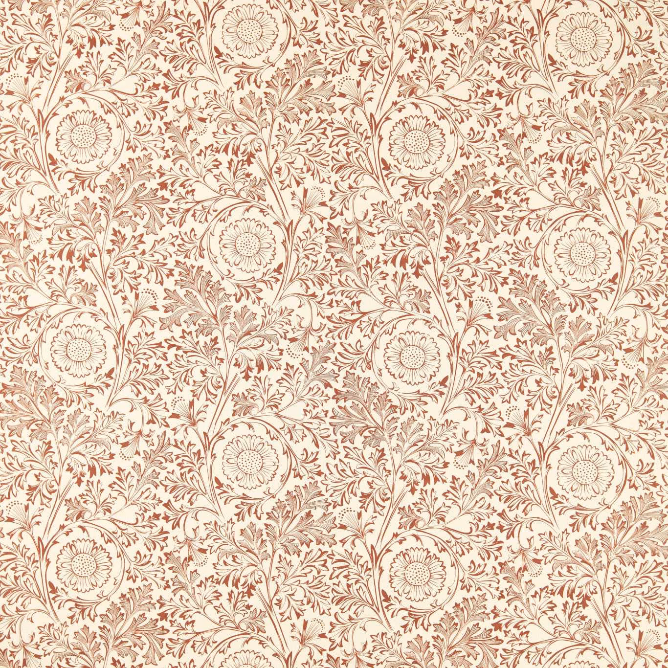 Cream fabric with russet rosette blooms and densely curling botanical stems