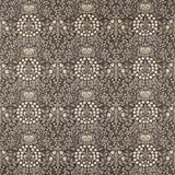 Ink graphite botanical fabric with cream flowers and dense scrolling foliage