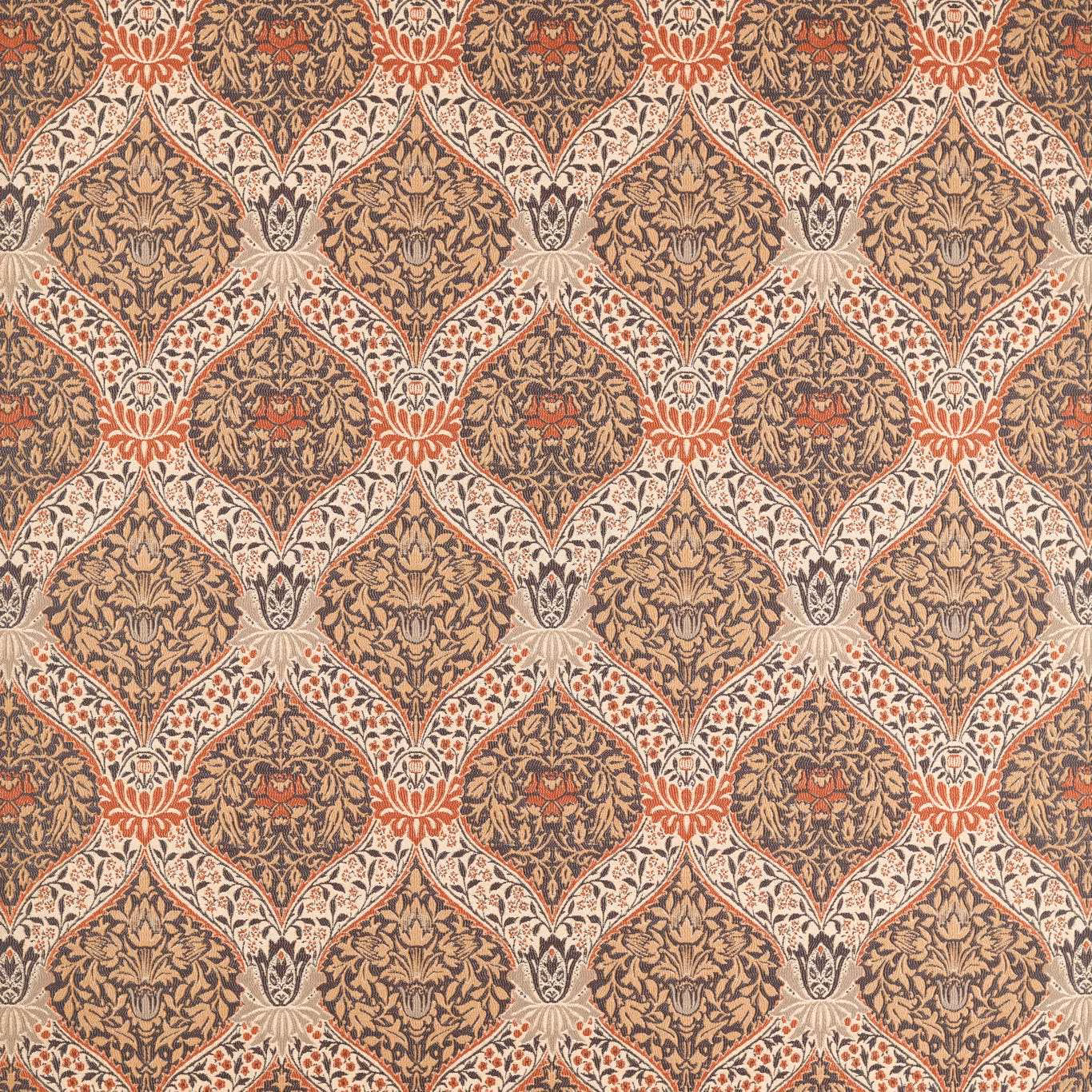 Tobacco brown botanical lattice with russet flowers, cream vines and charcoal detail