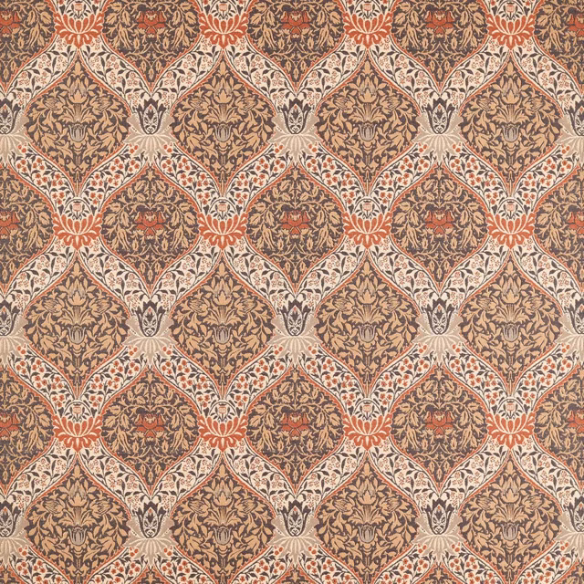 Tobacco brown botanical lattice with russet flowers, cream vines and charcoal detail