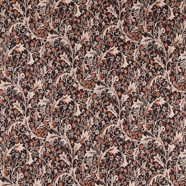 Dense russet floral vines with cream leaves and muted terracotta blossoms