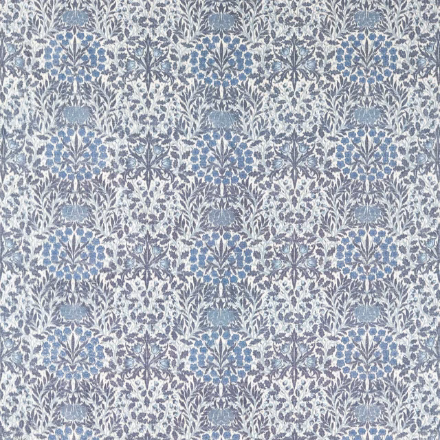 Cool indigo and powder-blue Daisy & Oak foliage on a pale ground