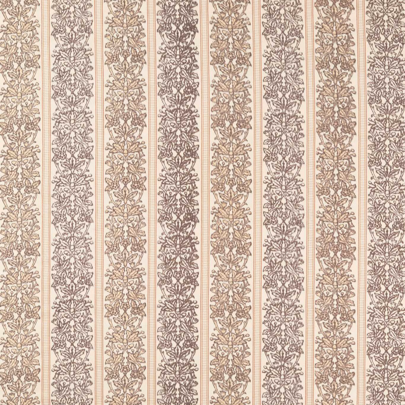 Warm chestnut floral stripe weave on a softly aged cream ground